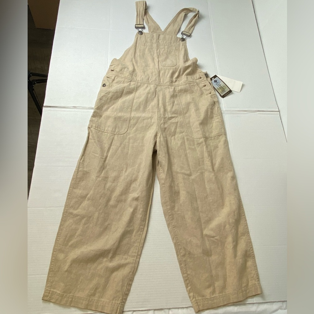 Columbia Tough Mother Natural Linen Women's Overall L Cropped Leg Tie Back NWT